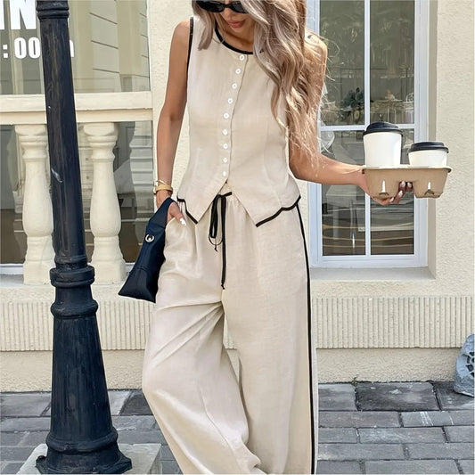Set 2 pezzi da donna con canotta e pantaloni con coulisse in vita